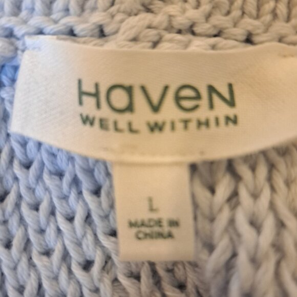 HAVEN Well Within Shawl Collar Ice Blue Open Front Cotton Cardigan Sz L - Picture 10 of 10
